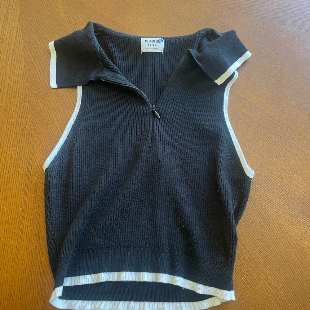 Cotton On Black Crop Top with White Piping and collar